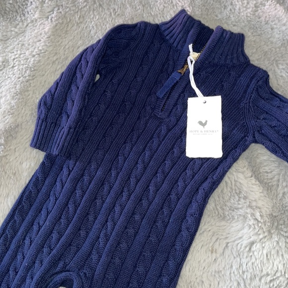 Hope and Henry Navy Sweater Knit Romper Sz 3/6M Organic NEW - Picture 6 of 7